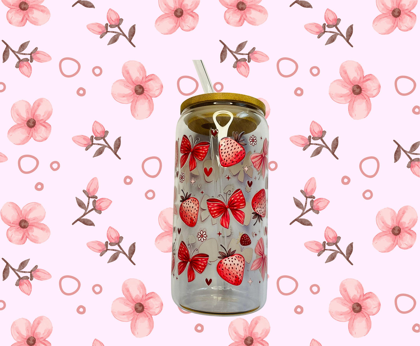 Glass Cup - Strawberry & Bows