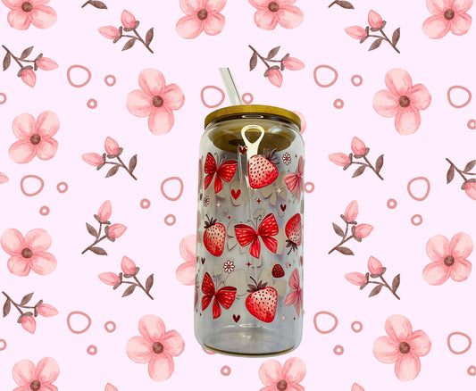 Glass Cup - Strawberry & Bows