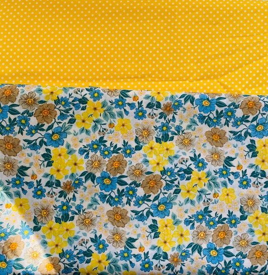 Quilted Tote Bag - Spring Bouquet, yellow polka dot