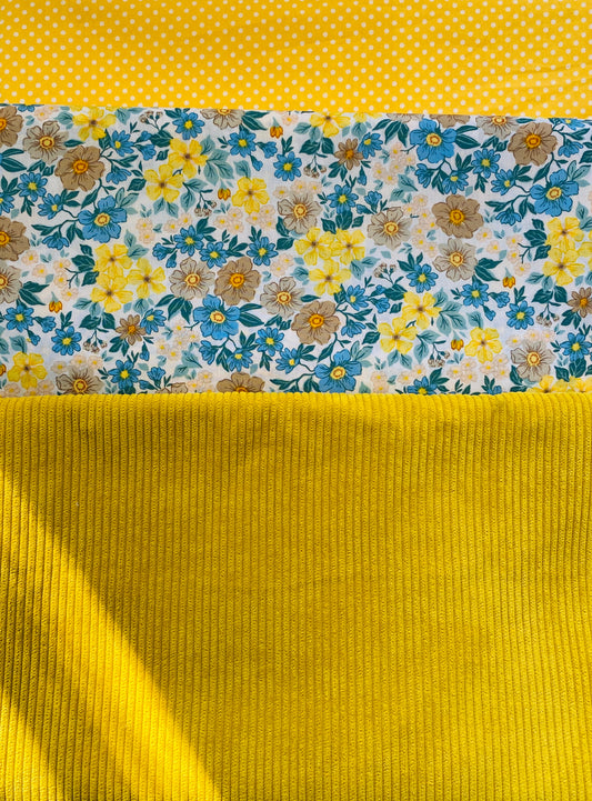 Quilted Tote Bag - Spring Bouquet 2, yellow polka dot