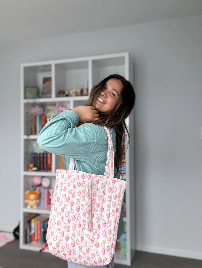 Quilted Tote Bag - Strawberry Patch