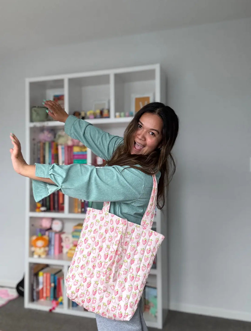 Quilted Tote Bag - Strawberry Patch