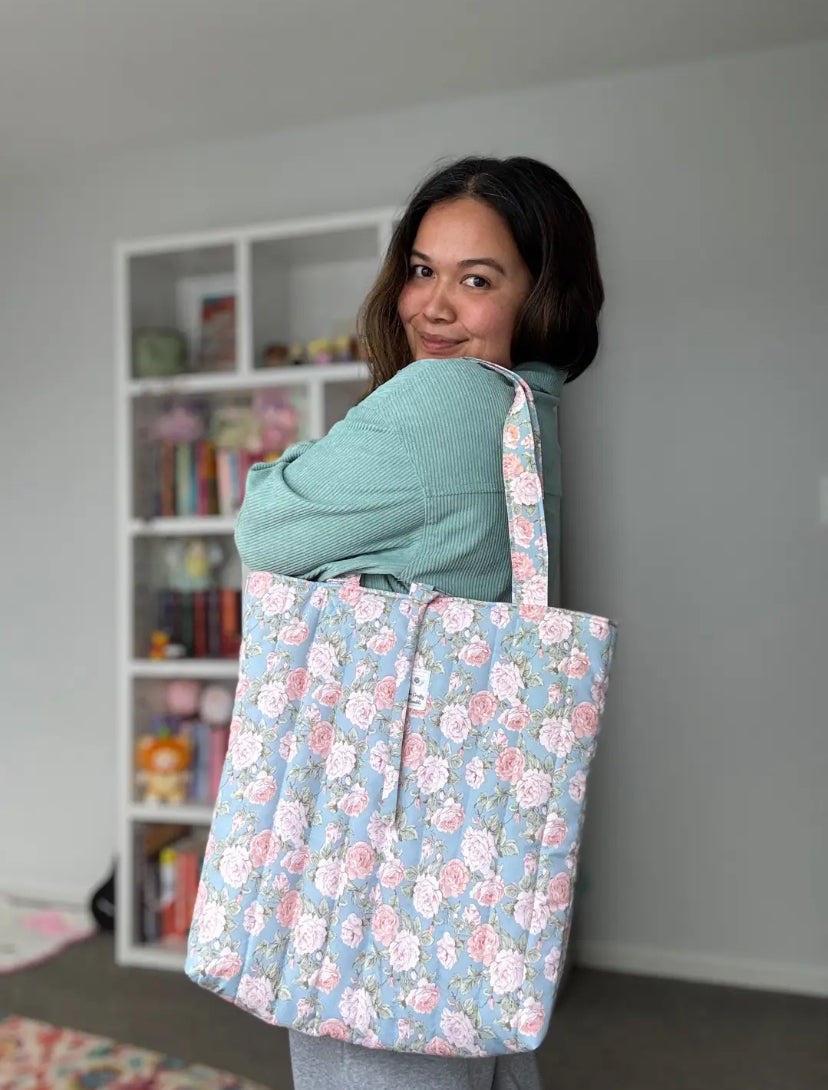 Quilted Tote Bag - Blue Sky